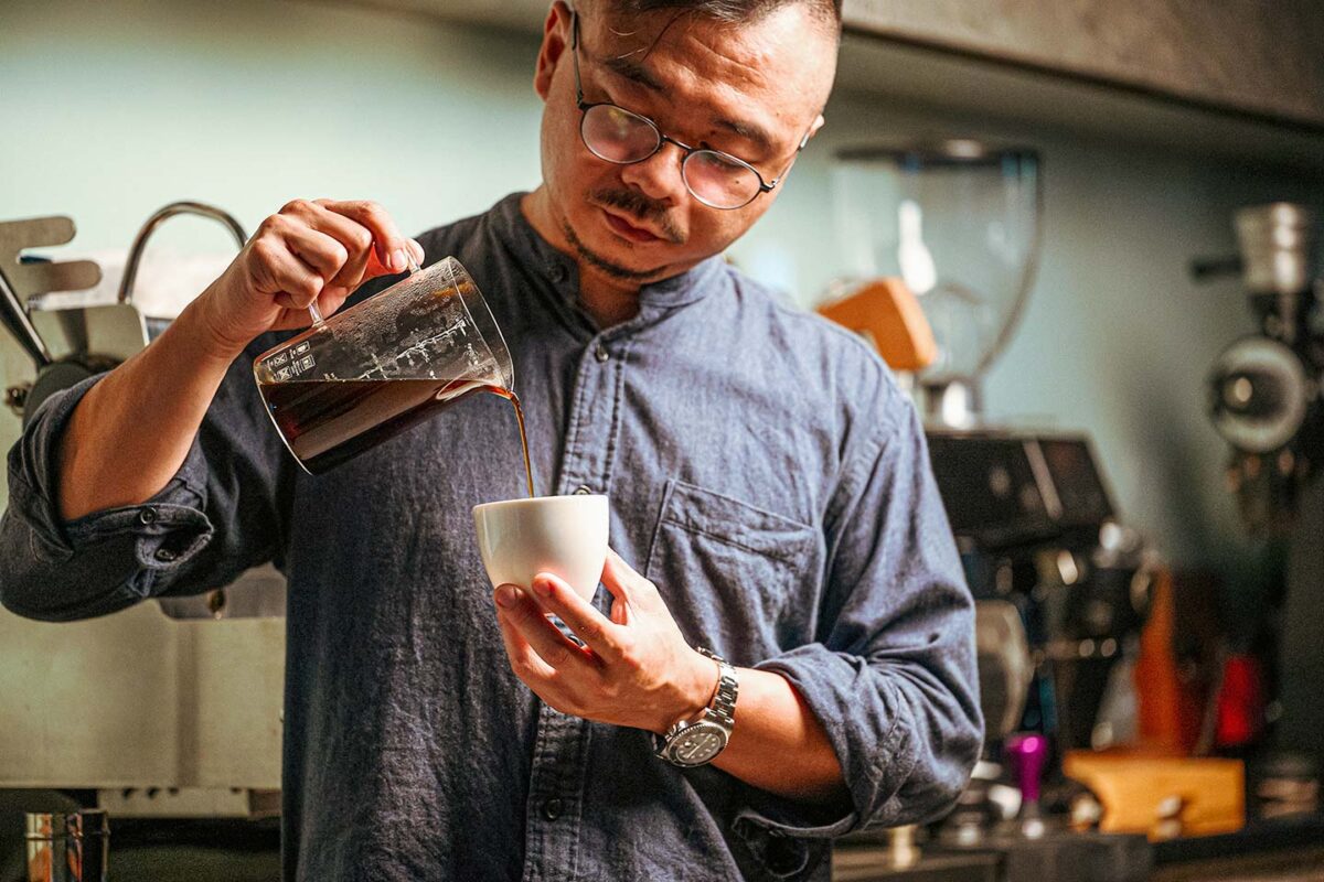 Jacky Lai making coffee at Coffee Bullet, a specialty coffee roastery and cafe in Kaohsiung, Taiwan