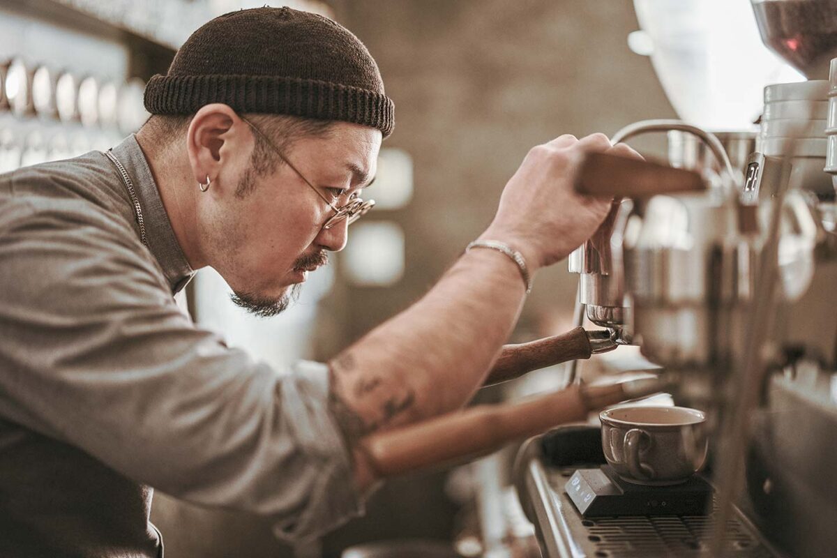 Kazuo Yoshida making coffee at Life Size Cribe, a specialty coffee roastery and cafe in Kokubunji, Tokyo