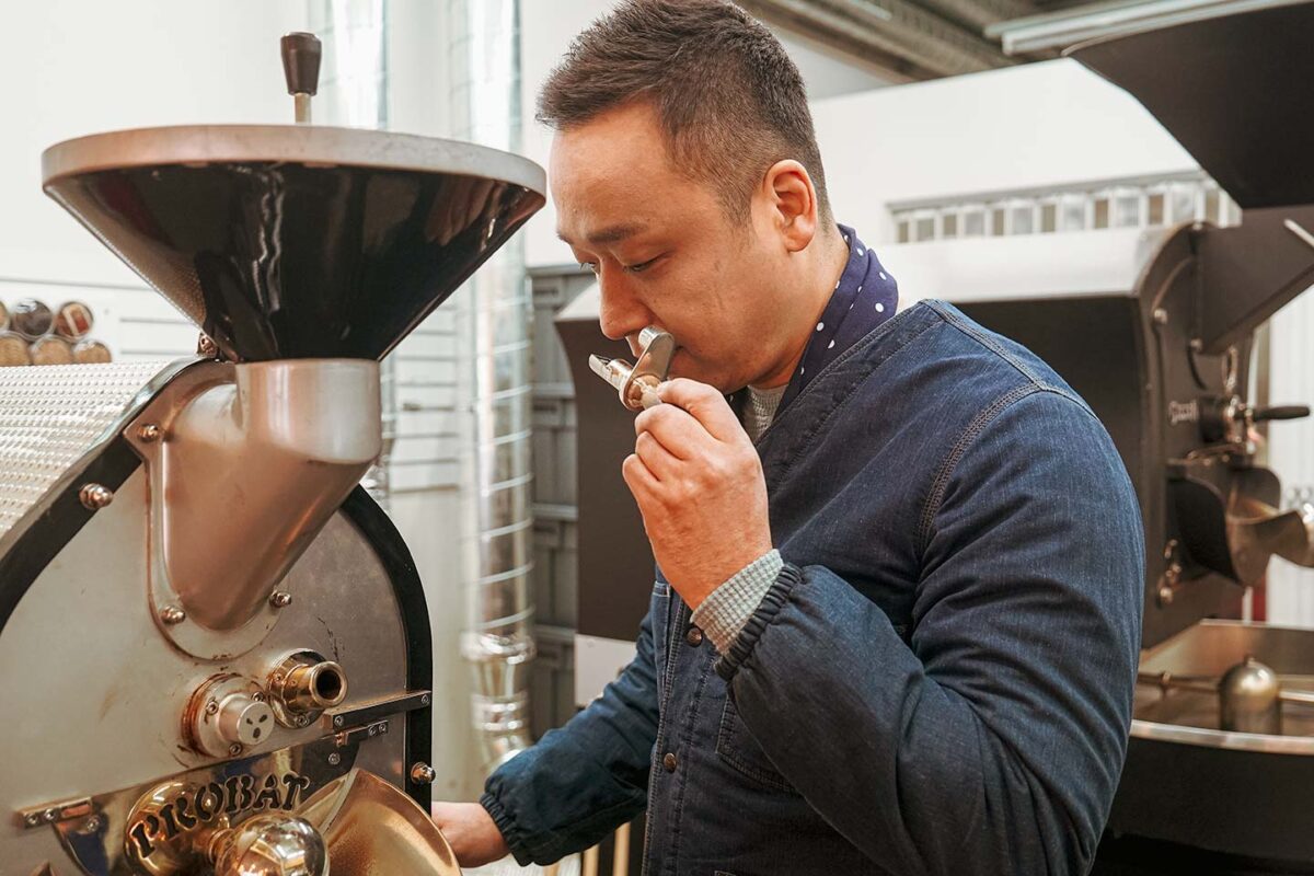 Checking aroma of coffee at New Wave Coffee Roasters, a specialty coffee roaster in Seoul, South Korea