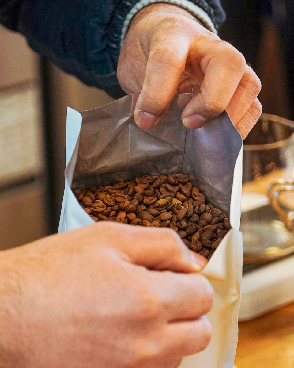 Checking beans at New Wave Coffee Roasters, a specialty coffee roaster in Seoul, South Korea