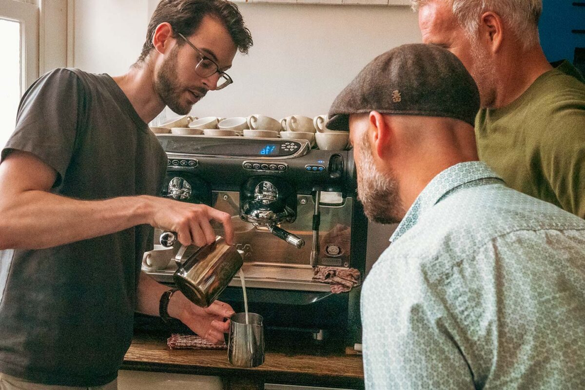 Mitchell teaching workshops at specialty coffee roaster Sango Amsterdam