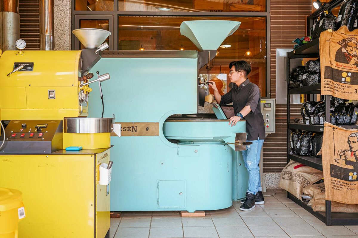 A roastery inside Cupping Spoon, a specialty coffee shop in Tainan, Taiwan